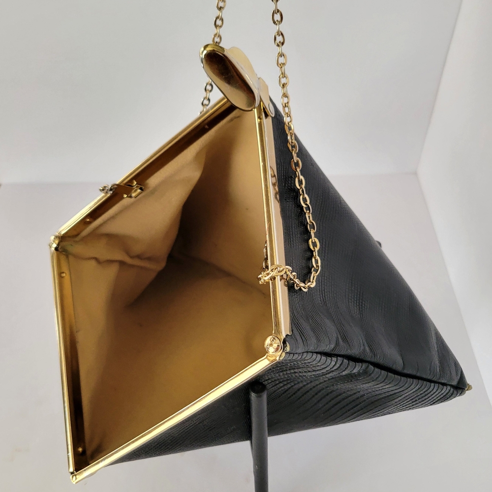 Sophisticated Black Triangle Clutch with Gold Accents